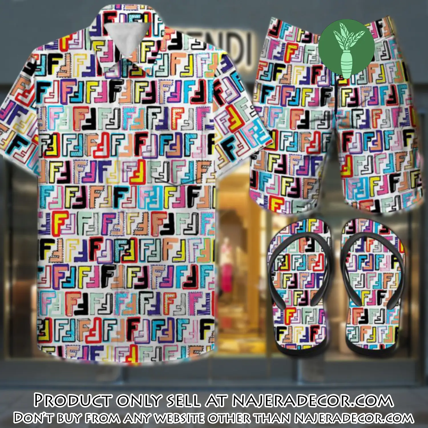 Fendi combo hawaii shirt shorts flip flops luxury brand summer outfit hsf028 njr3117492